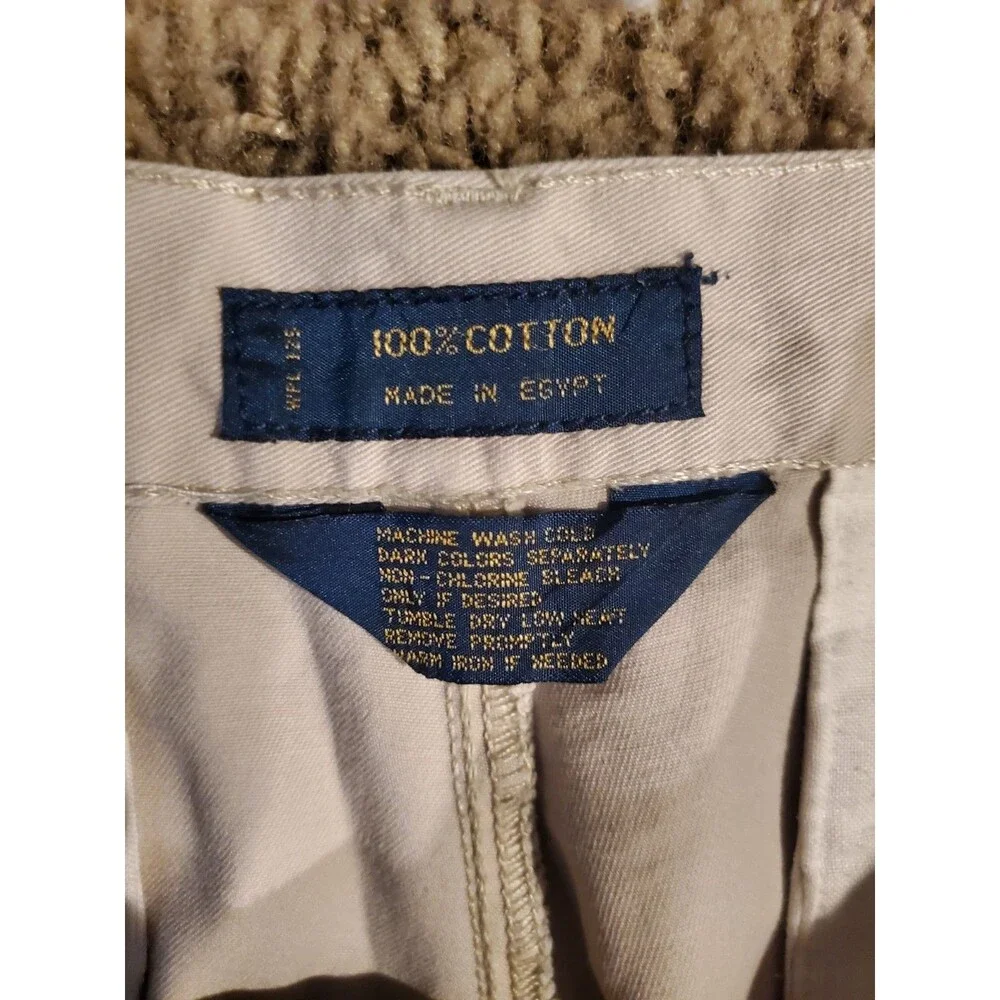 Vintage Chaps Ralph Lauren Pants Mens 36x32 Beige Pleated Cuffed Cotton Chino